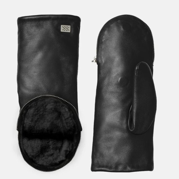 SOIA & KYO | Black Leather Mittens Zippered Opening - Like New! - Picture 1 of 16